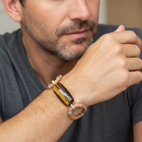 Bracelet en liège, malachite ou oeil de tigre