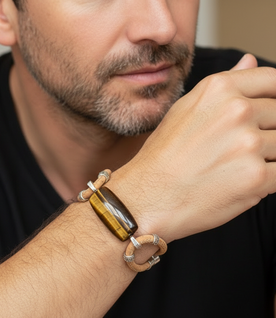 Bracelet en liège, malachite ou oeil de tigre
