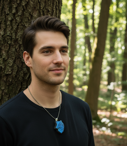 Collier argenté en labradorite loup sculpté