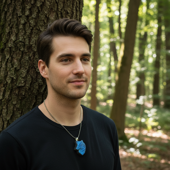 Collier argenté en labradorite loup sculpté