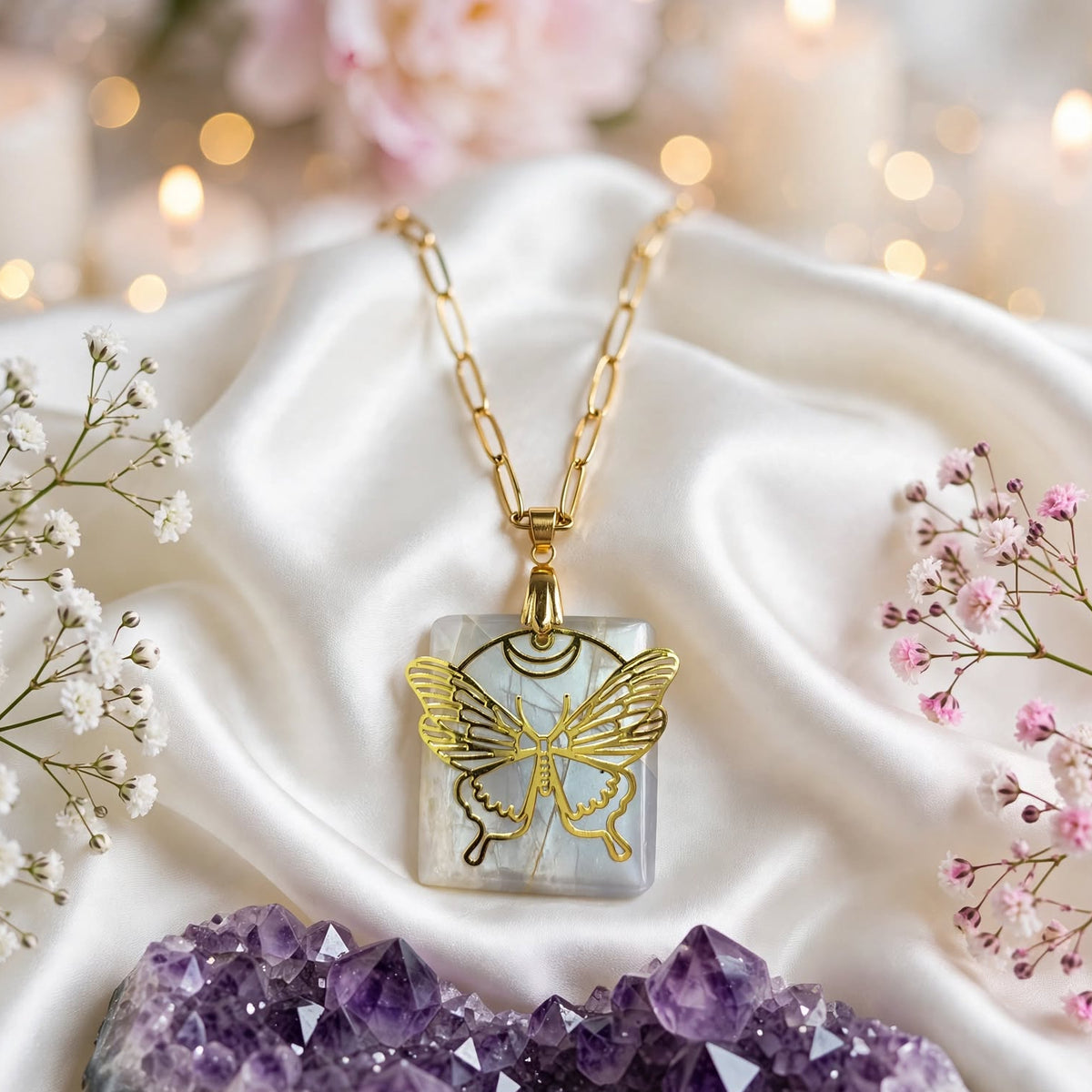 Collier doré en pierre de lune extra