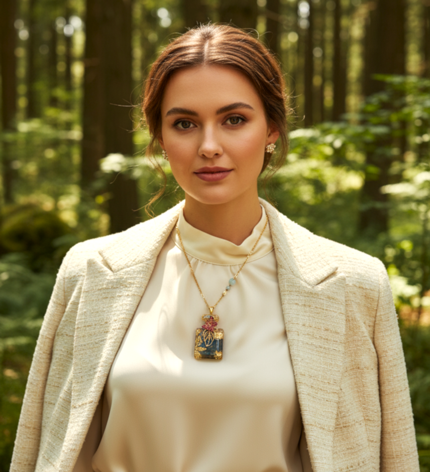 Collier doré en labradorite, flacon orgonite