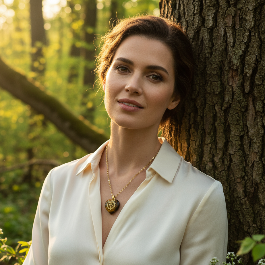 coeur en oeil de tigre doré