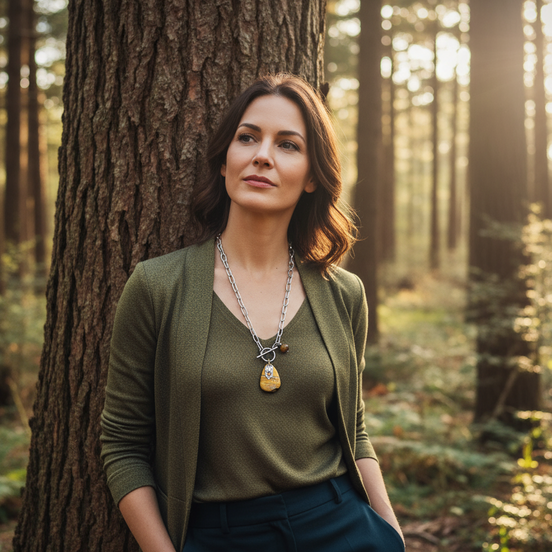 Collier argenté en Œil de Tigre et Hibou