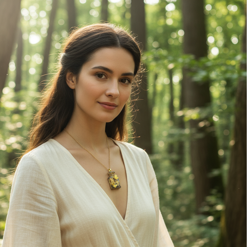 Collier doré papillon en labradorite, orgonite, pièce unique