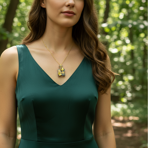 Collier doré papillon en labradorite, orgonite, pièce unique