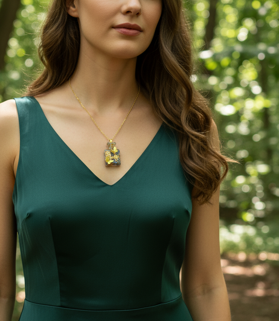 Collier doré papillon en labradorite, orgonite, pièce unique