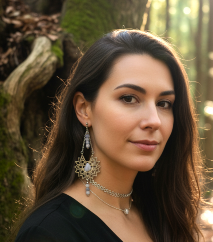 Collier et boucles d'oreilles céleste en calcédoine bleue