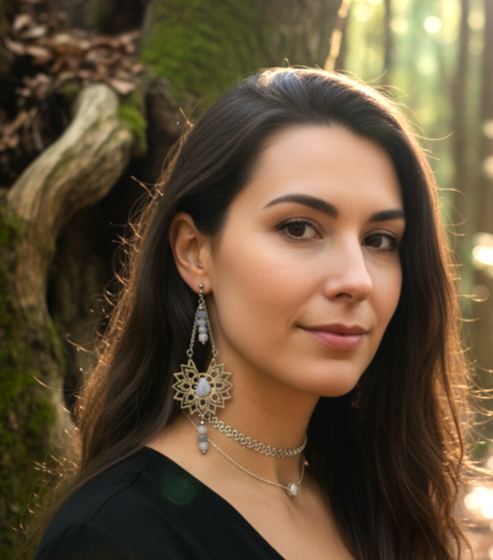 Collier et boucles d'oreilles céleste en calcédoine bleue