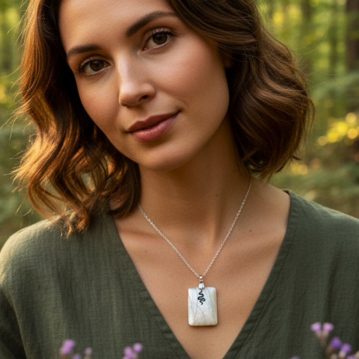 collier argenté et pierre de lune blanche