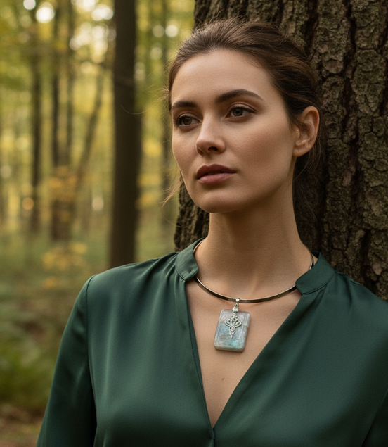 bijou argenté en pierre de lune