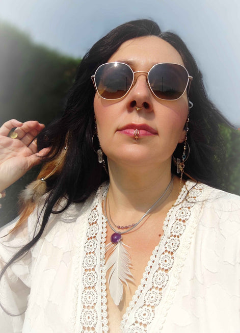 Collier en améthyste et plume céleste