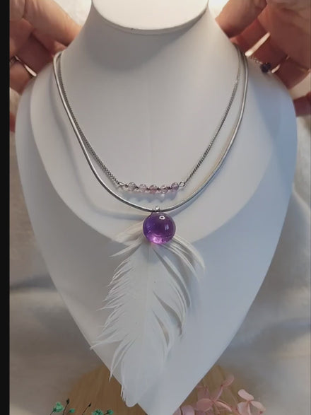 collier plume améthyste
