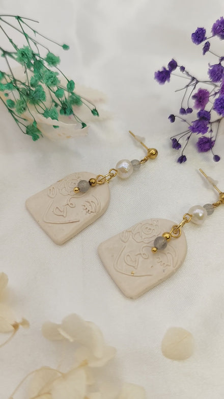 boucles d'oreille perles d 'eau douce et labradorite