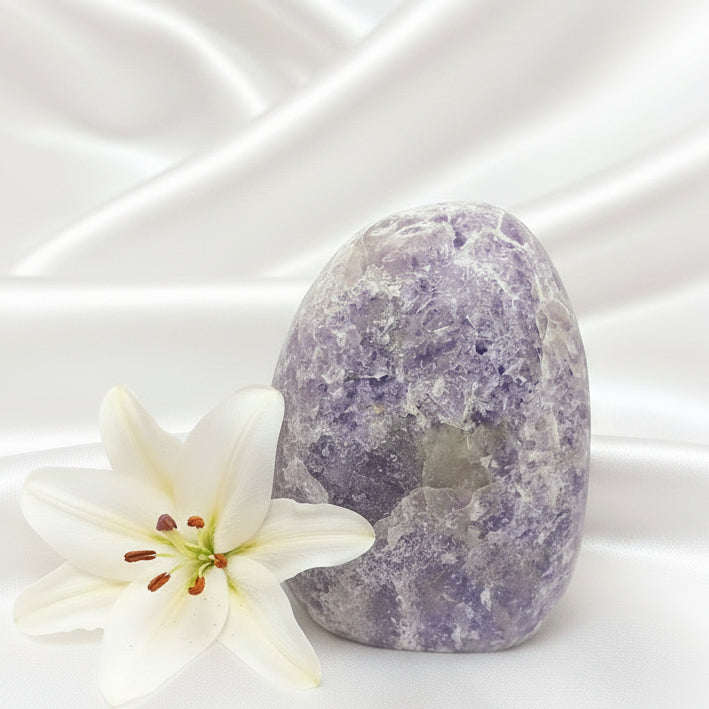 Pierre de lépidolite, galet, oeuf, bloc et roulées au choix - Secret de Cristaux