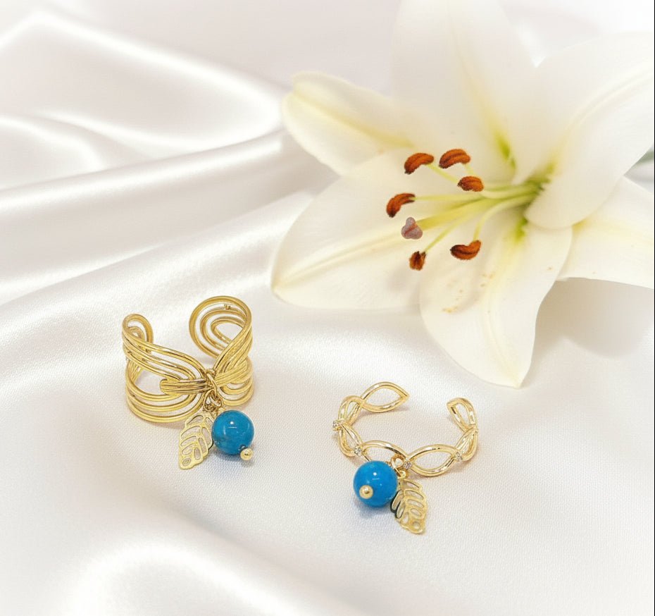 Bague en Apatite feuille doré fine ou large au choix - Secret de Cristaux