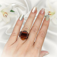 Bague en oeil de tigre ou taureau, argenté, ajustable, au choix - Secret de Cristaux
