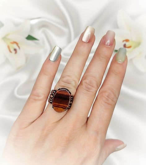 Bague en oeil de tigre ou taureau, argenté, ajustable, au choix - Secret de Cristaux