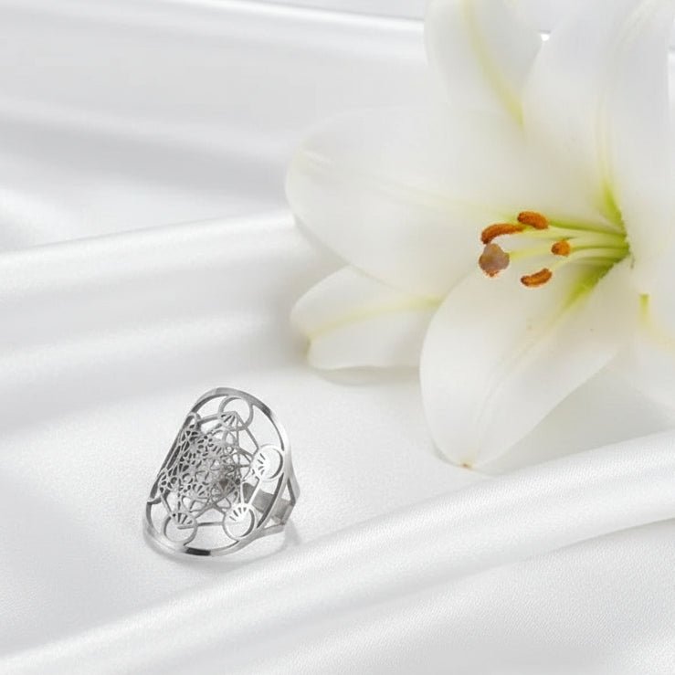 Bague sacré Métatron en acier inoxydable ajustable - Secret de Cristaux