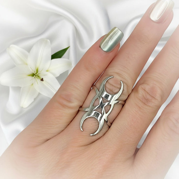 Bague lune sacré en acier inoxydable 3cm - Secret de Cristaux