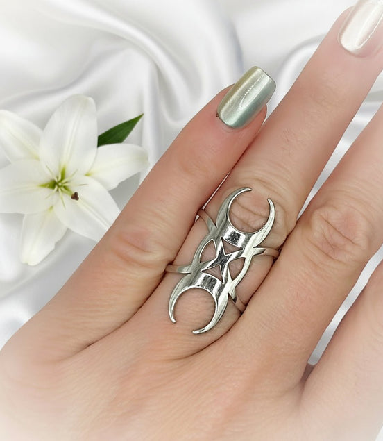 Bague lune sacré en acier inoxydable 3cm - Secret de Cristaux