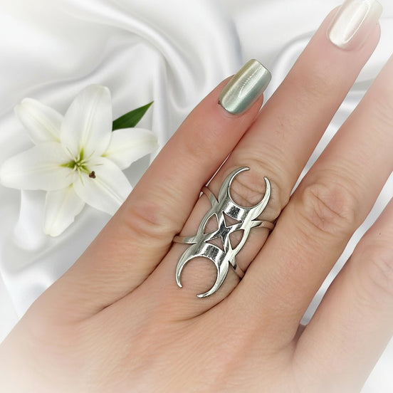 Bague lune sacré en acier inoxydable 3cm - Secret de Cristaux