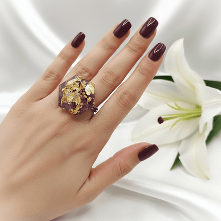 Bague orgonite merkaba en labradorite, apatite, améthyste, quartz rose - Secret de Cristaux