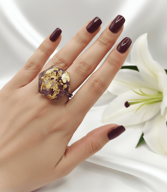 Bague orgonite merkaba en labradorite, apatite, améthyste, quartz rose - Secret de Cristaux