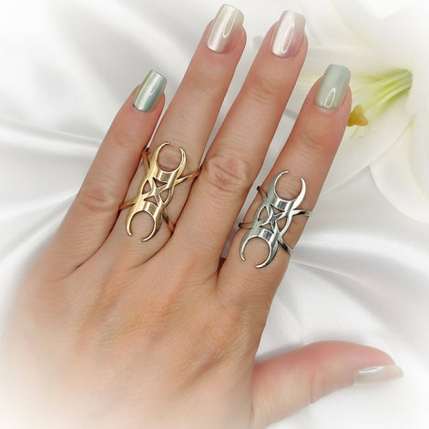 Bague lune sacré en acier inoxydable 3cm - Secret de Cristaux