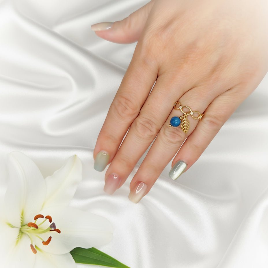 Bague en Apatite feuille doré fine ou large au choix - Secret de Cristaux