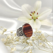 Bague en oeil de tigre ou taureau, argenté, ajustable, au choix - Secret de Cristaux