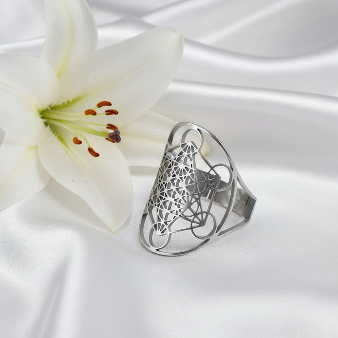Bague sacré Métatron en acier inoxydable ajustable - Secret de Cristaux