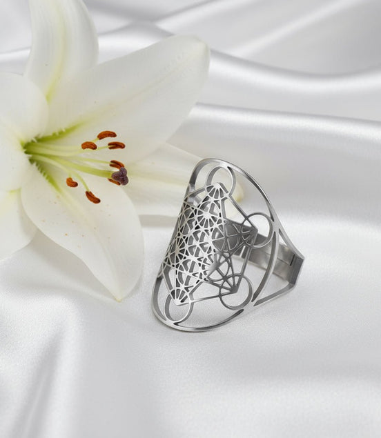 Bague sacré Métatron en acier inoxydable ajustable - Secret de Cristaux