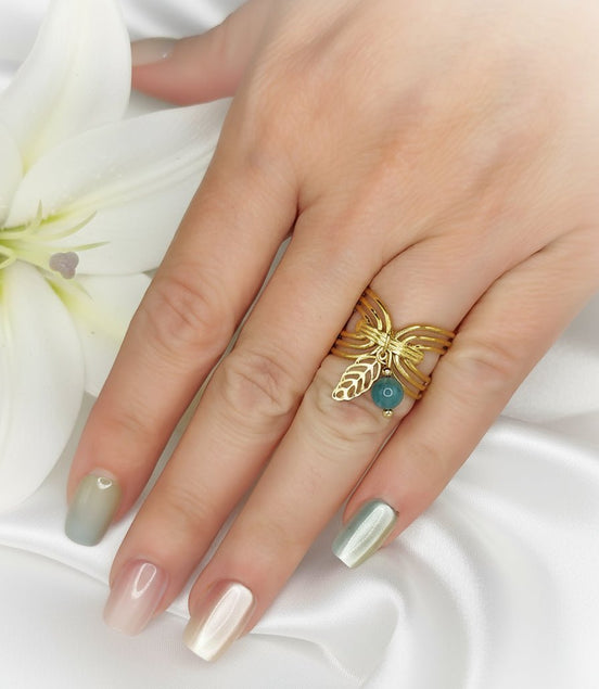 Bague en Apatite feuille doré fine ou large au choix - Secret de Cristaux