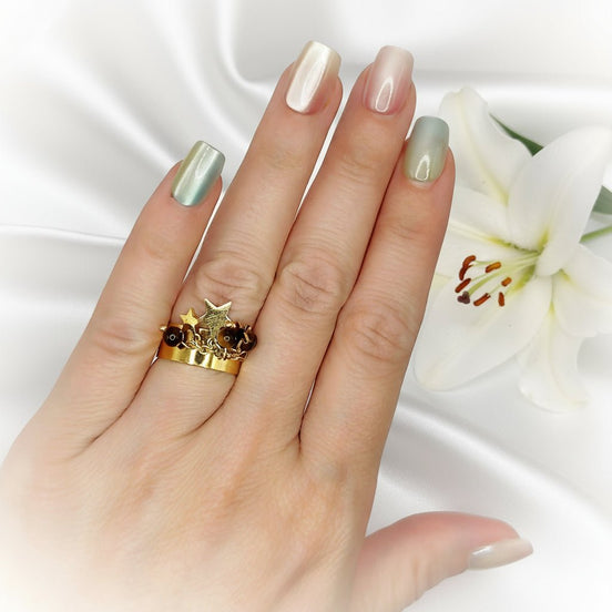 Bague doré en oeil de tigre, étoilé et Ajustable - Secret de Cristaux