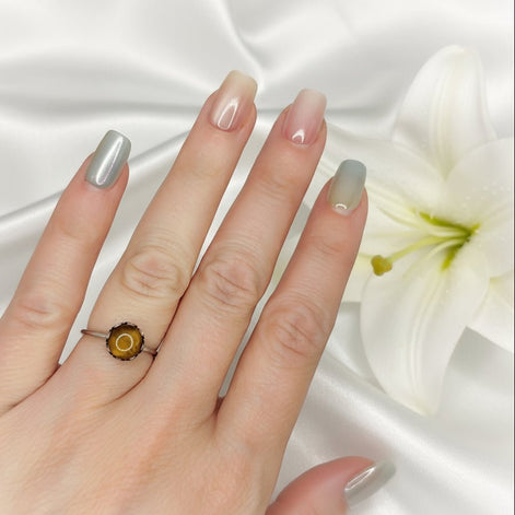 Bague en oeil de tigre ou taureau, argenté, ajustable, au choix - Secret de Cristaux