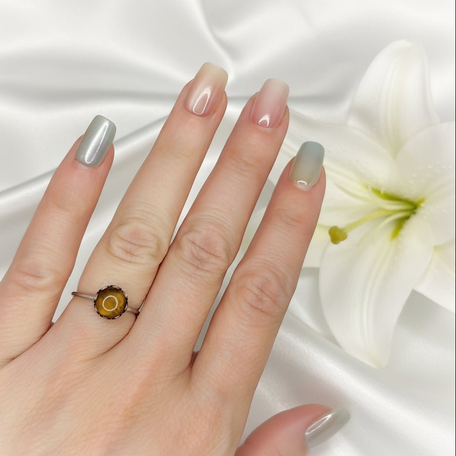 Bague en oeil de tigre ou taureau, argenté, ajustable, au choix - Secret de Cristaux