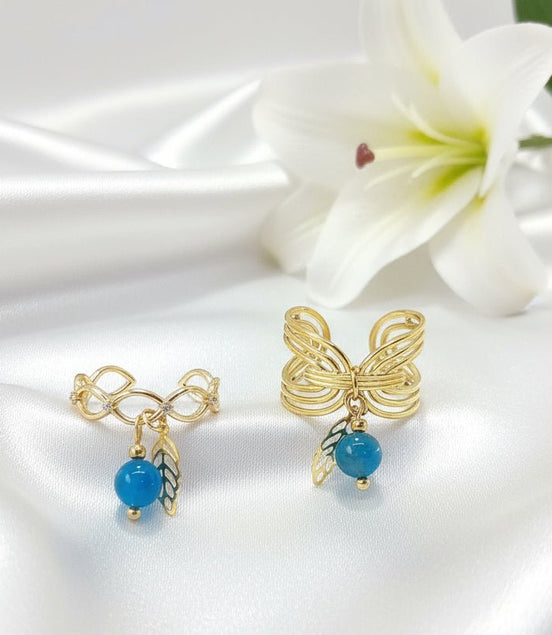 Bague en Apatite feuille doré fine ou large au choix - Secret de Cristaux