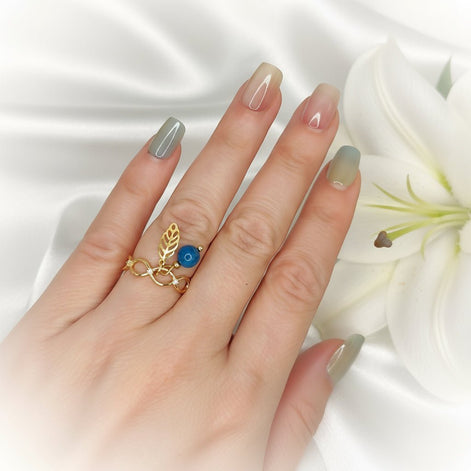 Bague en Apatite feuille doré fine ou large au choix - Secret de Cristaux