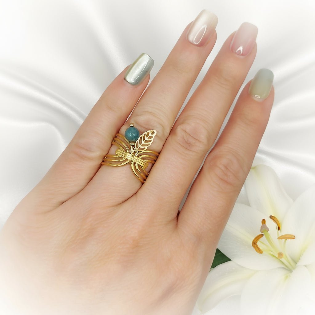 Bague en Apatite feuille doré fine ou large au choix - Secret de Cristaux