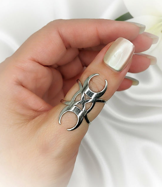 Bague lune sacré en acier inoxydable 3cm - Secret de Cristaux