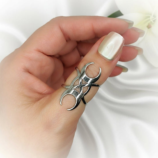 Bague lune sacré en acier inoxydable 3cm - Secret de Cristaux