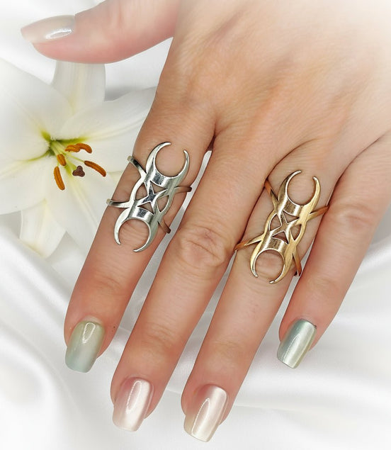 Bague lune sacré en acier inoxydable 3cm - Secret de Cristaux