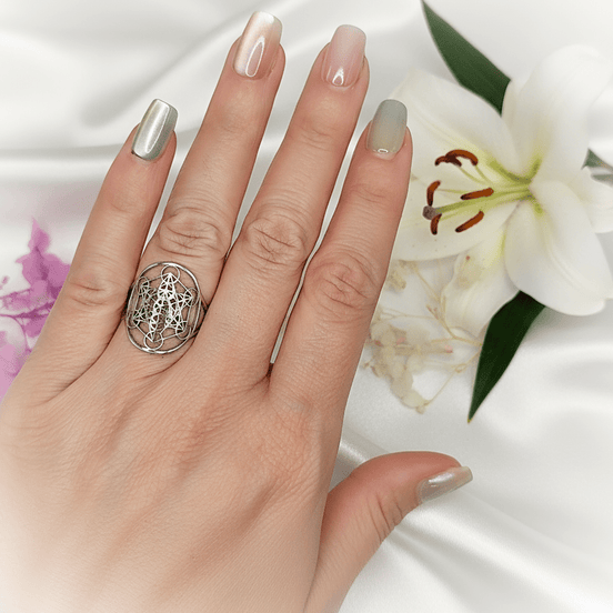 Bague sacré Métatron en acier inoxydable ajustable - Secret de Cristaux