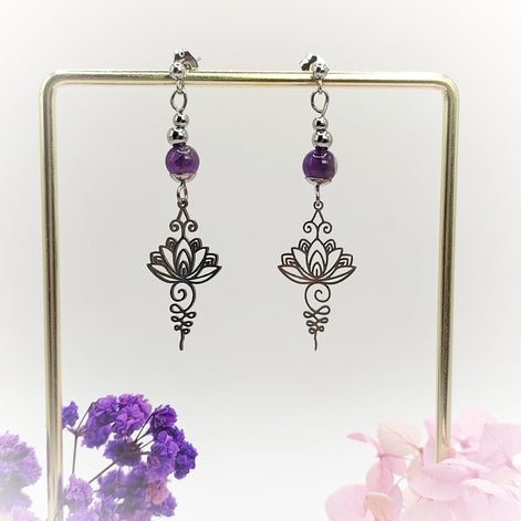 Boucles d'oreilles divines Lotus Unalom, sur mesure, pierre au choix - Secret de Cristaux