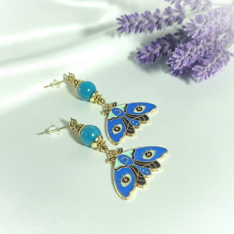 Boucles d'oreilles papillons quartz rose, apatite ou rhodochrosite - Secret de Cristaux