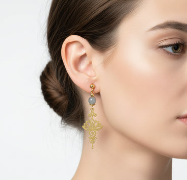 Boucles d'oreilles divines Lotus Unalom, sur mesure, pierre au choix - Secret de Cristaux