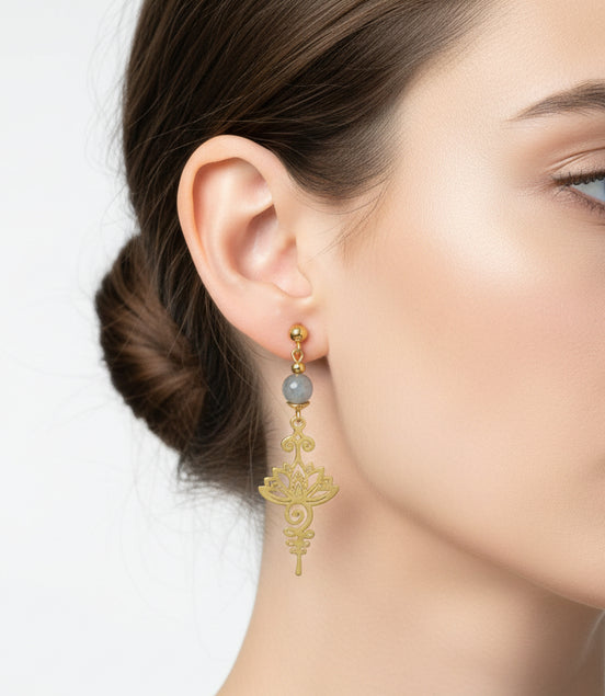Boucles d'oreilles divines Lotus Unalom, sur mesure, pierre au choix - Secret de Cristaux