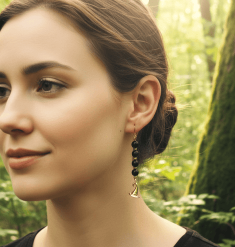 Boucles d'oreilles wicca doré en Obsidienne, améthyste, merlinite - Secret de Cristaux