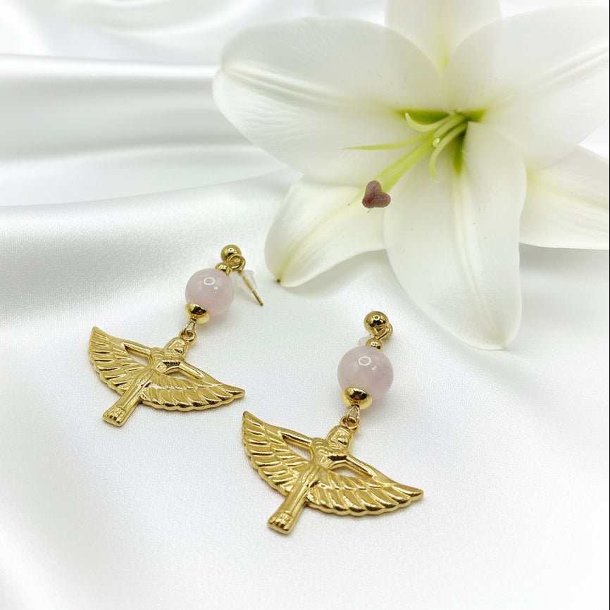 Boucles d'oreilles Isis, Doré ou argenté, pierre au choix - Secret de Cristaux